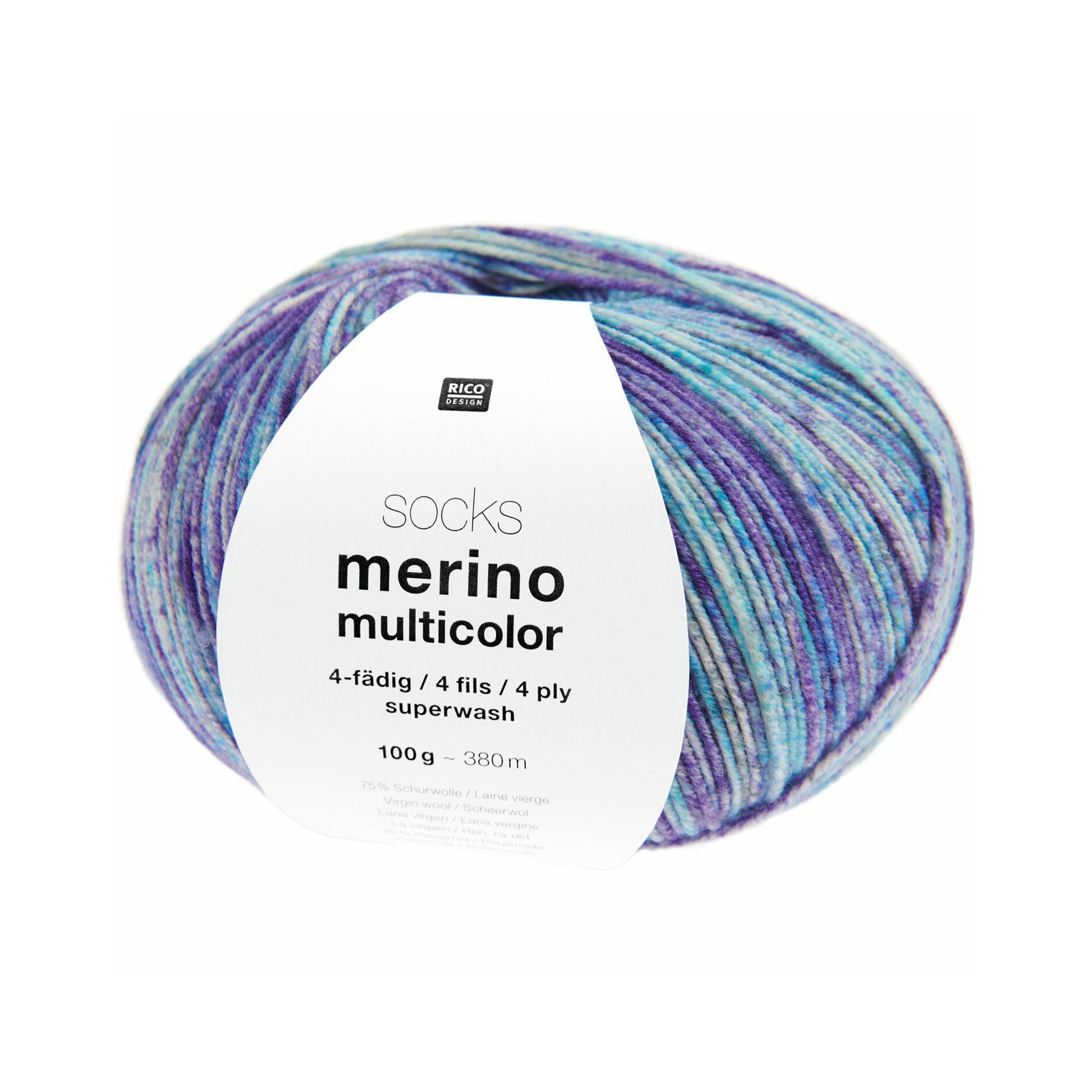 Pelote de Merino Multicolor Socks de Rico Design coloris 04 Skies