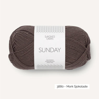 Pelote de mérinos non superwash Sunday de Sandnes Garn, coloris 3880 Mork Sjokolade