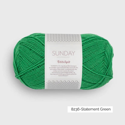 Pelote de mérinos non superwash Sunday de Sandnes Garn, collection Petite Knit, coloris 8236 Statement Green