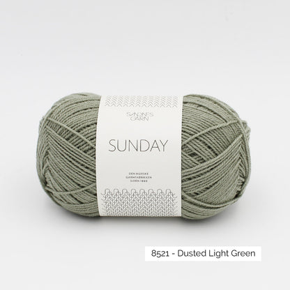 Pelote de mérinos non superwash Sunday de Sandnes Garn, coloris 8521 Dusted Light Green