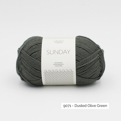 Pelote de mérinos non superwash Sunday de Sandnes Garn coloris 9071 Dusted Olive Green