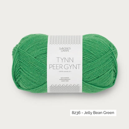 Pelote de laine norvégienne Tynn Peer Gynt de Sandnes Garn coloris 8236 Jelly Bean Green