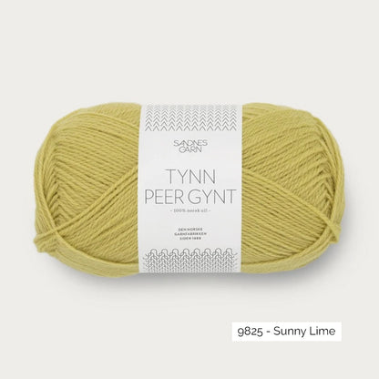 Pelote de laine norvégienne Tynn Peer Gynt de Sandnes Garn coloris 9825 Sunny Lime