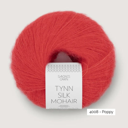 Pelote de mohair et soie Tynn Silk Mohair de Sandnes Garn coloris 4008 Poppy Red