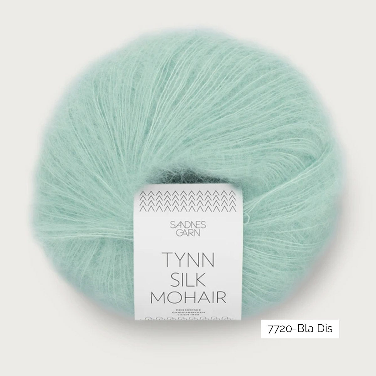 Pelote de mohair et soie Tynn Silk Mohair de Sandnes Garn coloris 7720 Bla Dis (bleu aqua)