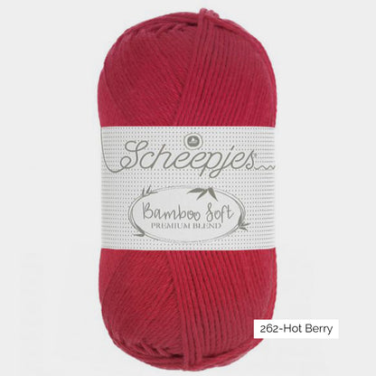 Pelote de viscose de bambou et coton Bamboo Soft de Scheepjes, coloris 262 Hot Berry