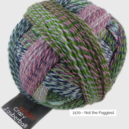 Pelote de laine à chaussettes autorayantes Crazy Zauberball de Schoppel Wolle coloris 2170 Not the Foggiest (dégradé vert bleu violet)