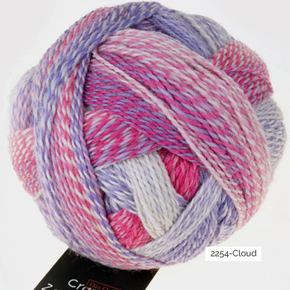 Pelote de laine à chaussettes autorayantes Crazy Zauberball de Schoppel Wolle coloris 2254 Cloud (dégradé blanc rose parme)