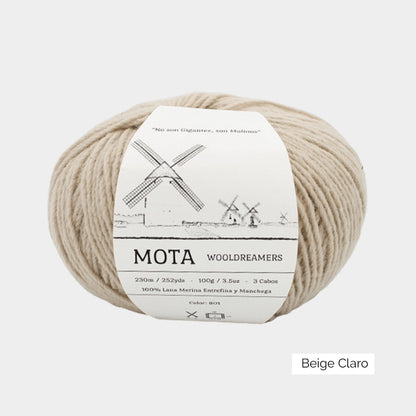 Pelote de mérinos de pays non superwash Mota de Wooldreamers, coloris 801 Beige Claro (beige clair)