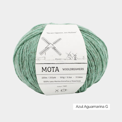 Pelote de laine de pays espagnole Mota de Wooldreamers, coloris Azul Aguamarina G (aigue-marine grisé)