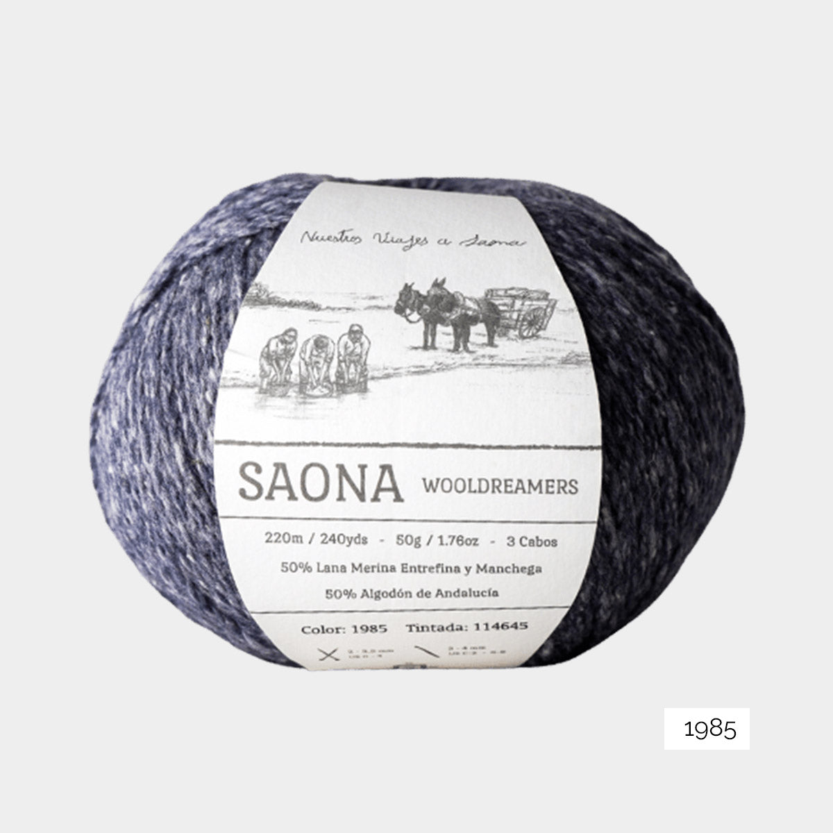 Pelote de laine de pays et de coton Saona de Wooldreamers coloris 1985 (bleu chiné)