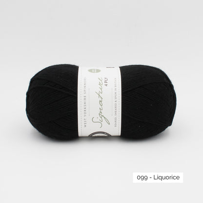 Pelote de Signature 4ply de West Yorkshire Spinners (WYS) coloris 099 Liquorice
