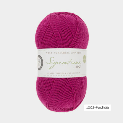 Pelote de laine à chaussettes Signature 4ply de West Yorkshire Spinners (WYS) coloris 1002 Fuschia