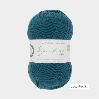 Pelote de laine à chaussettes Signature 4ply de West Yorkshire Spinners (WYS) coloris 1007 pacific