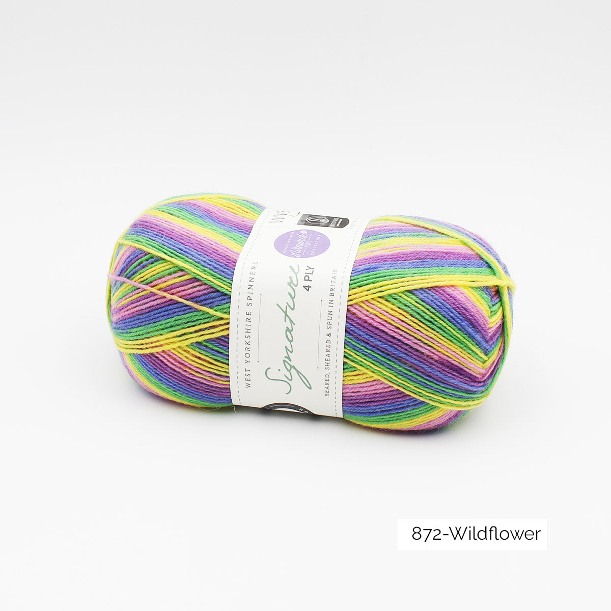 Pelote de laine à chaussettes autorayante Signature 4ply de West Yorkshire Spinners, collection Winwick Mum, coloris 872 Wild Flower (jaune, vert, violet, rose)